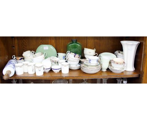 A COLLECTION OF EARLY 20TH CENTURY CHINA to include a continental blue and white porcelain rolling pin, Royal Doulton coffee 