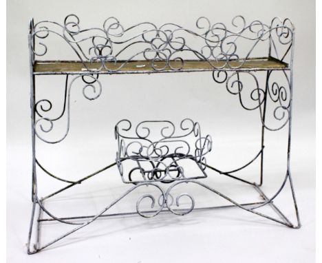A WHITE PAINTED VICTORIAN WIREWORK PLANTER 56cm x 67cm x 16cm