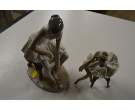 Two Nao and Lladro figurines, each in the form of ballet dancers, one with original box 