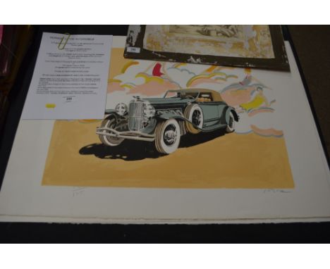 Three original coloured lithographs by Daniel Lebier entitled "Homage to The Automobile"
