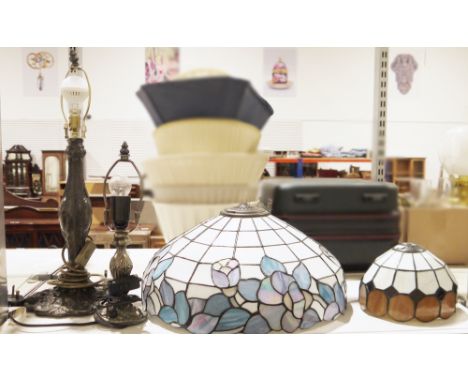 Two Tiffany-style lampshades, a Loxton Lighting Art Nouveau-style lamp and another similar&nbsp;(4)&nbsp;