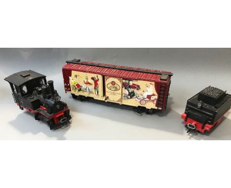 An LGB 0-4-0 No.21151 steam locomotive and tender Deutsche Reichsbahn black, number 901118, together with track, transformer 