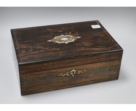 A Victorian coromandel writing slope, with mother of pearl and abalone inlay