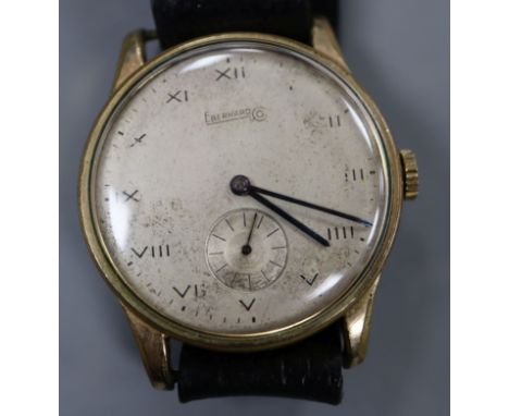A gentleman's gold plated Eberhard manual wind wrist watch, on later associated strap.