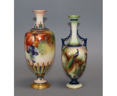 Two Royal Worcester Hadleyware vases tallest 19.5cm
