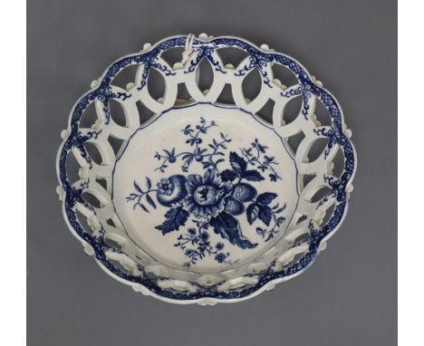 An 18th century Worcester blue and white chestnut basket diameter 18cm