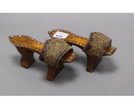 A pair of Ottoman mother of pearl inlaid shoes