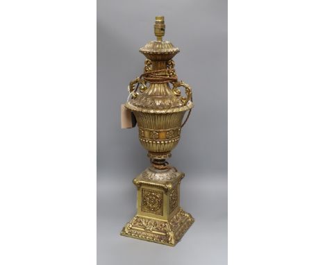 A gilt metal table lamp base height 58cm