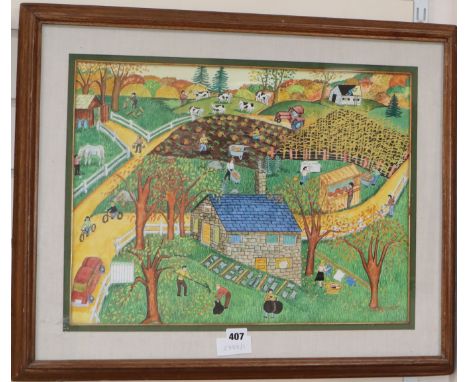 O. Mercador, watercolour, Farm landscape, signed, 37 x 50cm.