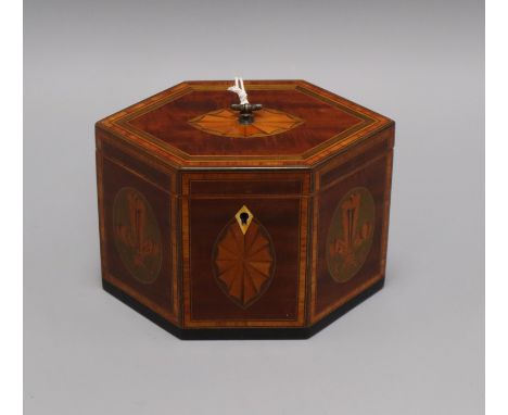 A George III inlaid tea caddy length 18cm