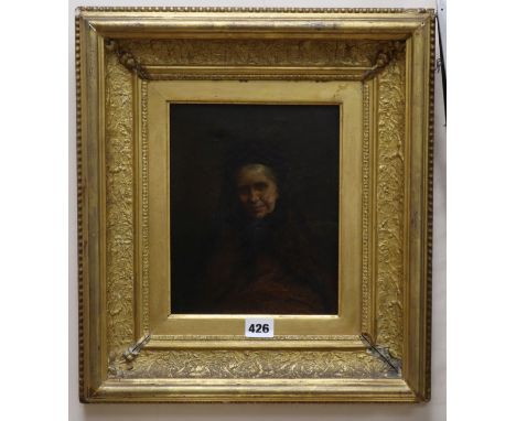 Mid 19th century English School, oil on canvas, Portrait of a lady wearing a Paisley shawl, 23 x 19cm