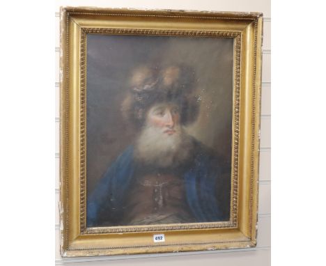 19th century Russian School, pastel, Portrait of a gentleman wearing a fur hat, 54 x 42cm