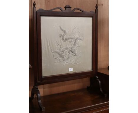 A Chinese couched and embroidered silk 'dragon' firescreen W.69cm