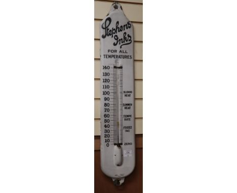 A 'Stephen's Inks' white-enamelled advertising thermometer, H.93cm (a.f.)