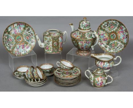 A late 19th century Chinese canton porcelain part tea/coffee service
Comprising: coffee pot, teapot, sugar bowl, cream jug, t