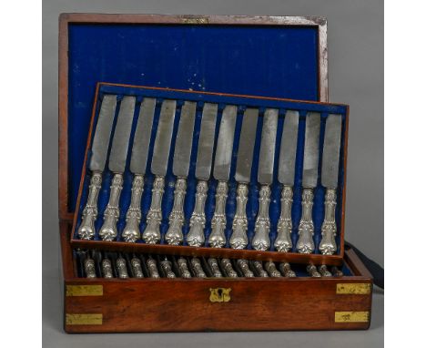 A 19th century cased set of knives, hallmarked Sheffield, maker's mark of John Oxley
Comprising: thirty-six table knives, thi