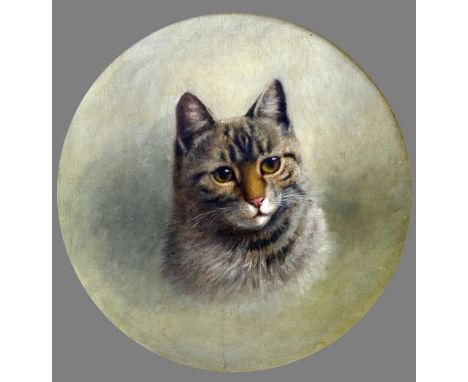 ENGLISH SCHOOL (19th century)
Tabby Cat
Oil on canvas
30 cm diameter, framed CONDITION REPORTS: Generally good condition, exp