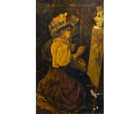 After ANTONIO MANCINI (1852-1930) Italian
Young Girl at Her Easel
Oil on canvas
Signed
55 x 92 cm, framed CONDITION REPORTS: 