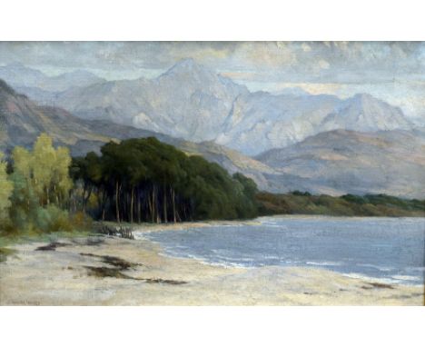 HONOURABLE WALTER JOHN JAMES RBA, later 3rd BARON NORTHBOURNE (1869-1932) British
Mountainous Loch Beach Landscape
Oil on can