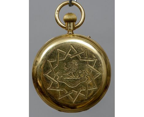 An 18 ct gold cased hunter pocket watch
The white enamel dial with Roman and Arabic numerals and subsidiary sweep seconds dia