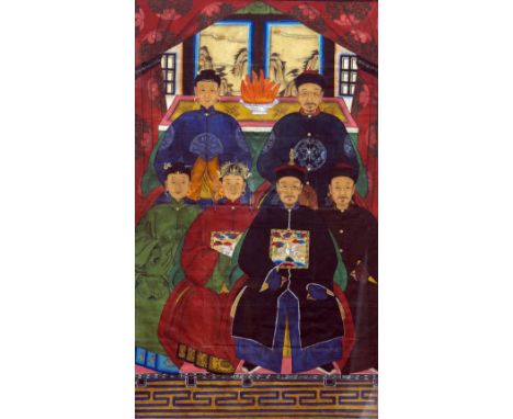 CHINESE SCHOOL (19th/20th century)
Portrait of Courtly Figures
Oil and bodycolour on canvas laid down
86 x 134 cm overall, fr