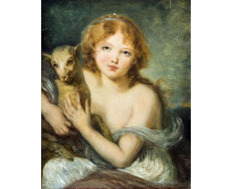Manner of JEAN-BAPTISTE GREUZE (1725-1805) French
Portrait of a Young Lady With a Lamb
Oil on panel
18.5 x 23.5 cm, framed CO
