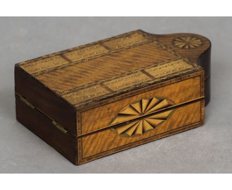 A 19th century Sheraton style inlaid cribbage box
Of typical folding form, with inlaid patera.  17 cm wide closed. CONDITION 