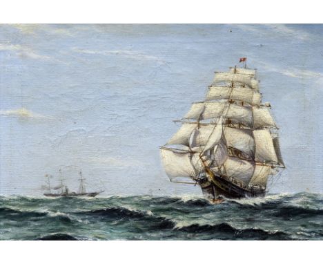 JAN BECKER (19th/20th century) Continental
Liverpool Bound, The Red Jacket, Built 1853
Oil on canvas
Signed
34.5 x 24 cm, fra