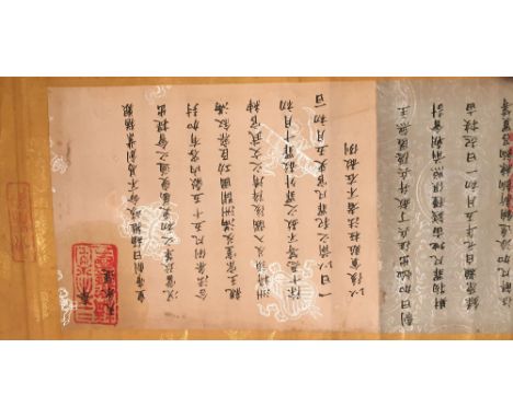 CHINESE SCHOOL (19th/20th century)
Scroll painting worked with calligraphic text
Variously signed with red seal marks
218 cm 