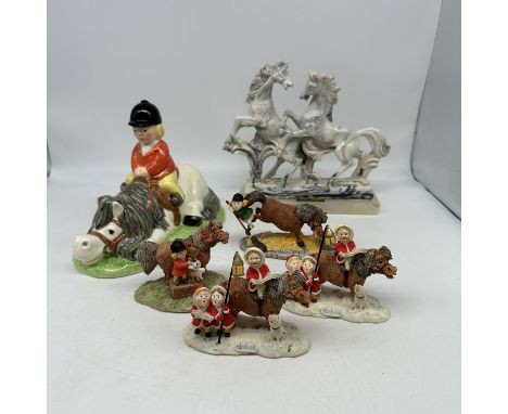 A collection of horse ornaments, thelwell collectable handpainted ceramic horse ornaments