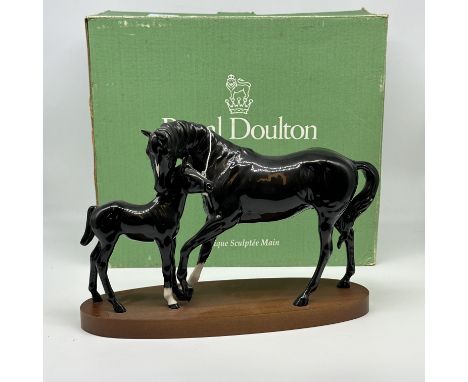 Royal Doulton horse &amp; foal on wooden base, Midnight, in original box