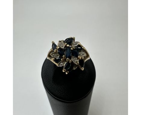 A 9ct yellow gold sapphire &amp; diamond dress ring, weight 3.4 grams approx, size N