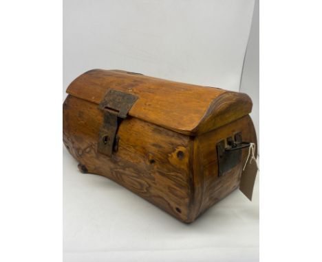 A vintage wooden treasure chest &amp; crystal decanter