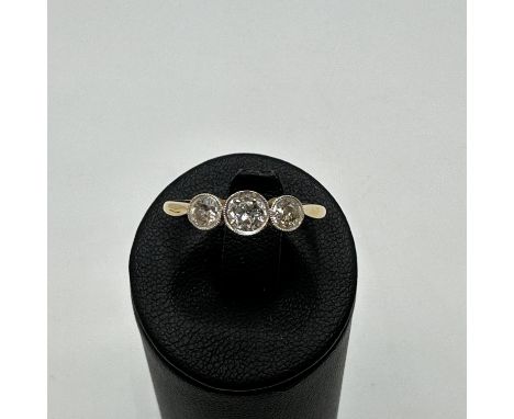 An 18ct yellow gold 3 stone Victorian style vintage diamond set ring, approx 0.50ct, size N1/2, weight 2.1 grams approx