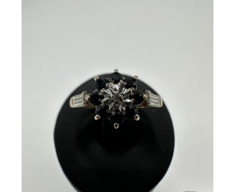 A 9ct yellow gold sapphire &amp; diamond dress ring,  size M, weight 1.6 grams approx, nice design