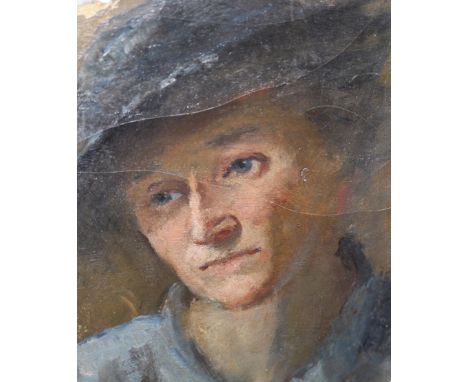 Attributed to Dod Procter (1890-1972) Newlyn School, Portrait of a lady in blue coat and hat, signed with initials D.P., 43 x