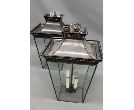 A pair of Contemporary Vaughan lighting hall lanterns of square tapered form, each 61cm high x 44.5cm x 44.5cm.