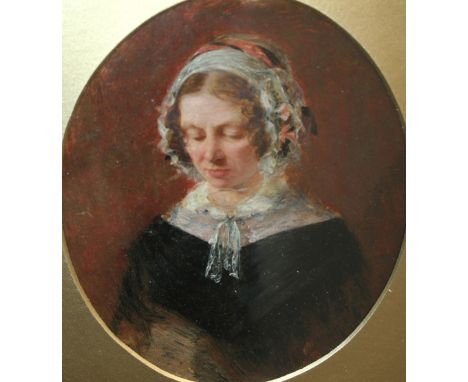 Joshua Hargrave Sams Mann (fl.1849-1884), Portrait of the artist’s mother, oil on panel, 17 x 14cm oval. Given by the artist’