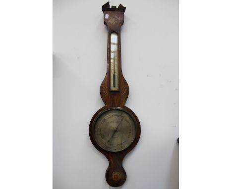 A Regency mahogany and inlaid mercury two dial barometer signed A Ortelli, Oxford.