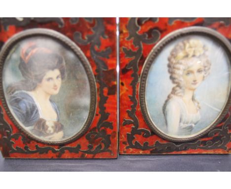 Neapolitan School A pair of oval portrait miniatures of fashionable ladies in faux tortoiseshell frames, 8 x 6.5cm.