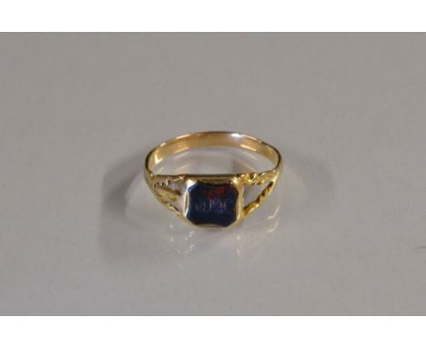A 19th century miniature seal stamp signet ring, shaped bloodstone matrix with inter-twined initials HAC, unmarked yellow met