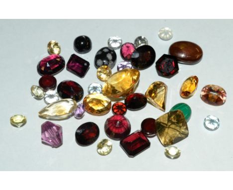 Loose Gemstones - inc circular ruby cabochon, garnet, citrine, malachite cabochon, smoky quartz, snow flake obsidian, amethys