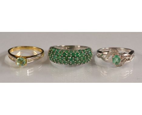 A green tourmaline and diamond twisting crown dress ring, 9ct white gold shank, Birmingham 2005, size N;  others;   hooped gr