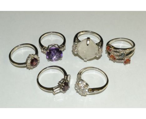 Rings - a rainbow sapphire and white topaz dress ring;  others assorted gem stones inc Cuamba garnet, amethyst, moonstone,  z