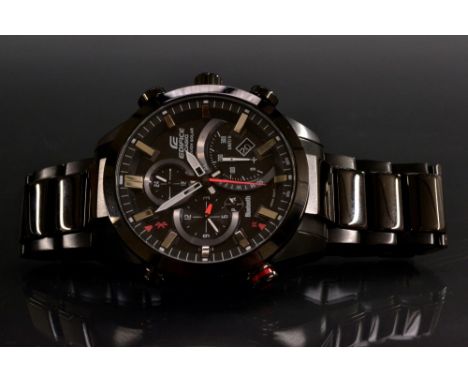 A Casio Edifice Tough Solar 5419 gentleman's wristwatch, EQB-500DC-1AER, black dial, four subsidiary registers, Quartz and so
