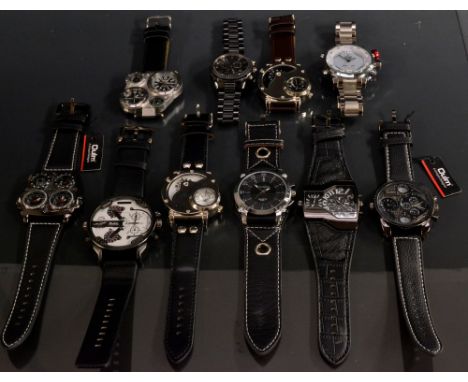 Watches - an unusual Olum quartz multi register wrist watch, with built in thermometer;  others different shapes;  a Wende LE