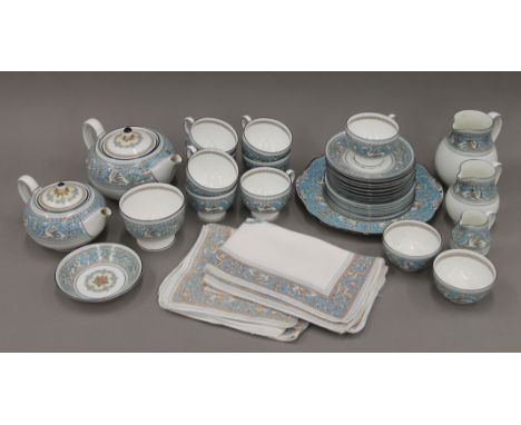 A Wedgwood Florentine turquoise porcelain tea service. The teapot 23 cm long.