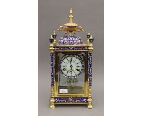 A cloisonne and enamel decorated mantle clock. 46 cm high.