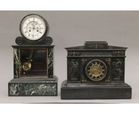 A 19th century black slate and marble mantle clock, the dial inscribed 'For Henry Marc, Paris' together with a Victorian blac