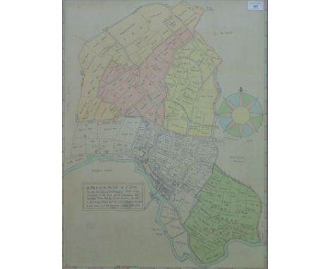 A framed plan of St Ives in the County of Huntingdon; together with a map of Huntingdonshire, a 19th century print of St Ives